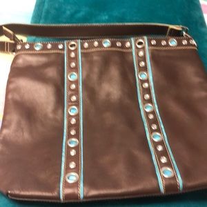 Brown leather Franco Sarto, leather bag with turquoise lining